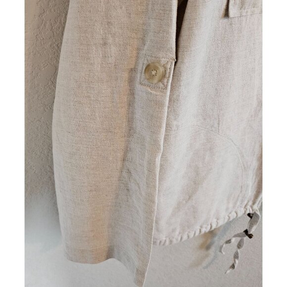 Liz Claiborne Woman Size L  Linen Blend Shacket Beige Roll Tag Sleeve Minimal - Picture 5 of 7